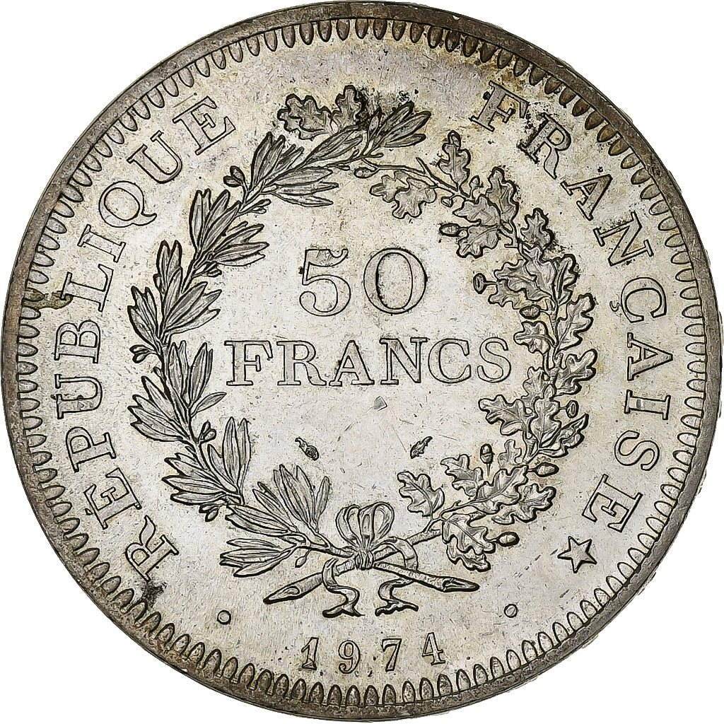 France, 50 Francs, Hercule, 1974, Avers 20 francs, Silver, AU(55-58)