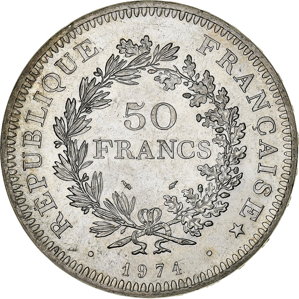 France, 50 Francs, Hercule, 1974, Avers 20 francs, Argent, SUP, Gadoury:882a, Le