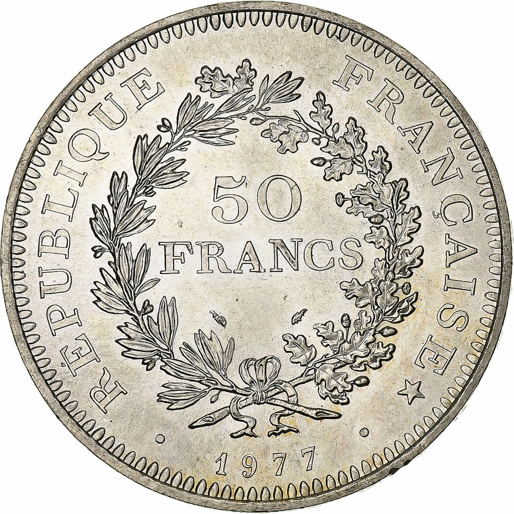 France, 50 Francs, Hercule, 1977, Paris, Silver, MS(64), Gadoury:882, KM:941.1