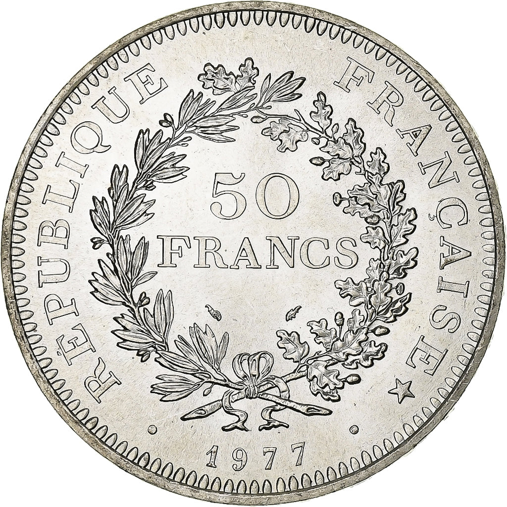 France, 50 Francs, Hercule, 1977, Paris, Silver, MS(64), Gadoury:882, KM:941.1