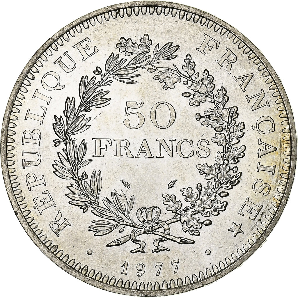 France, 50 Francs, Hercule, 1977, Paris, Silver, MS(64), Gadoury:882, KM:941.1