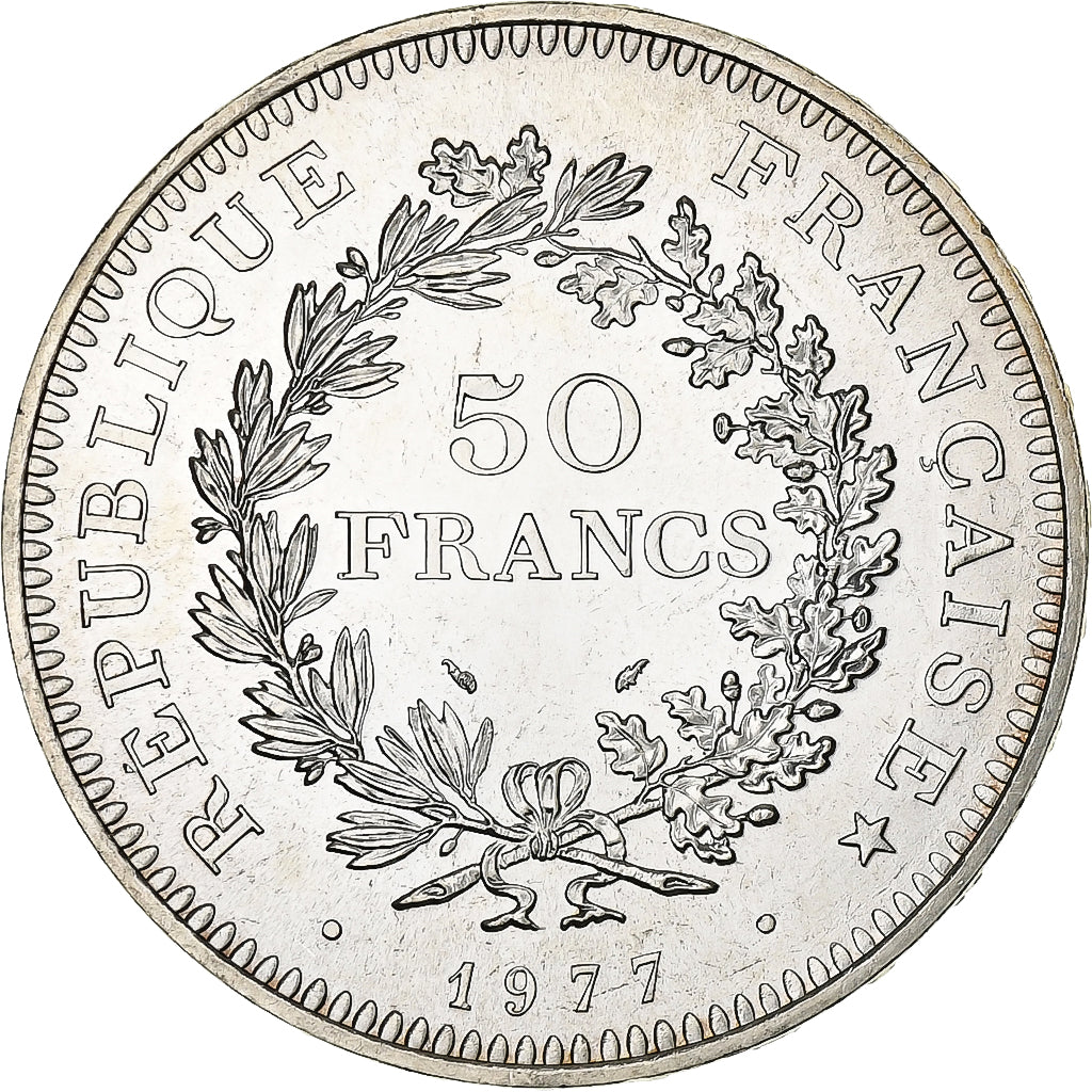 France, 50 Francs, Hercule, 1977, Paris, Silver, MS(64), Gadoury:882, KM:941.1