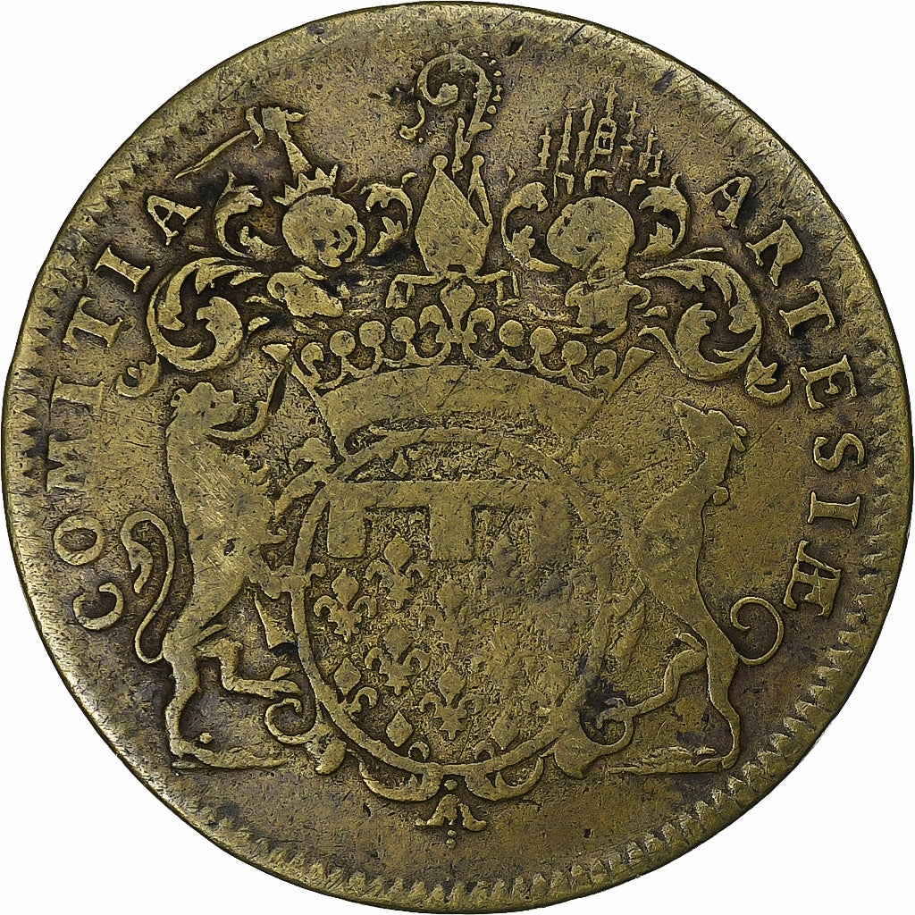 Francja, Token, Ludwik XV, États d'Artois, Mosiądz, Röettiers, VF(20-25)