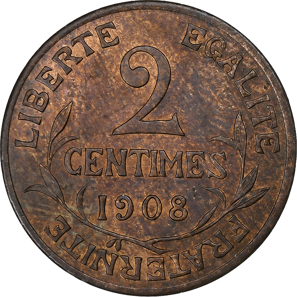 France, 2 Centimes, Dupuis, 1908, Paris, Bronze, AU(55-58), Gadoury:107, KM:841