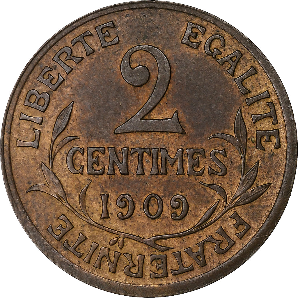 Francia, Dupuis, 2 Centimes, 1909, Paris, BB+, Bronzo, KM:841, Gadoury:107