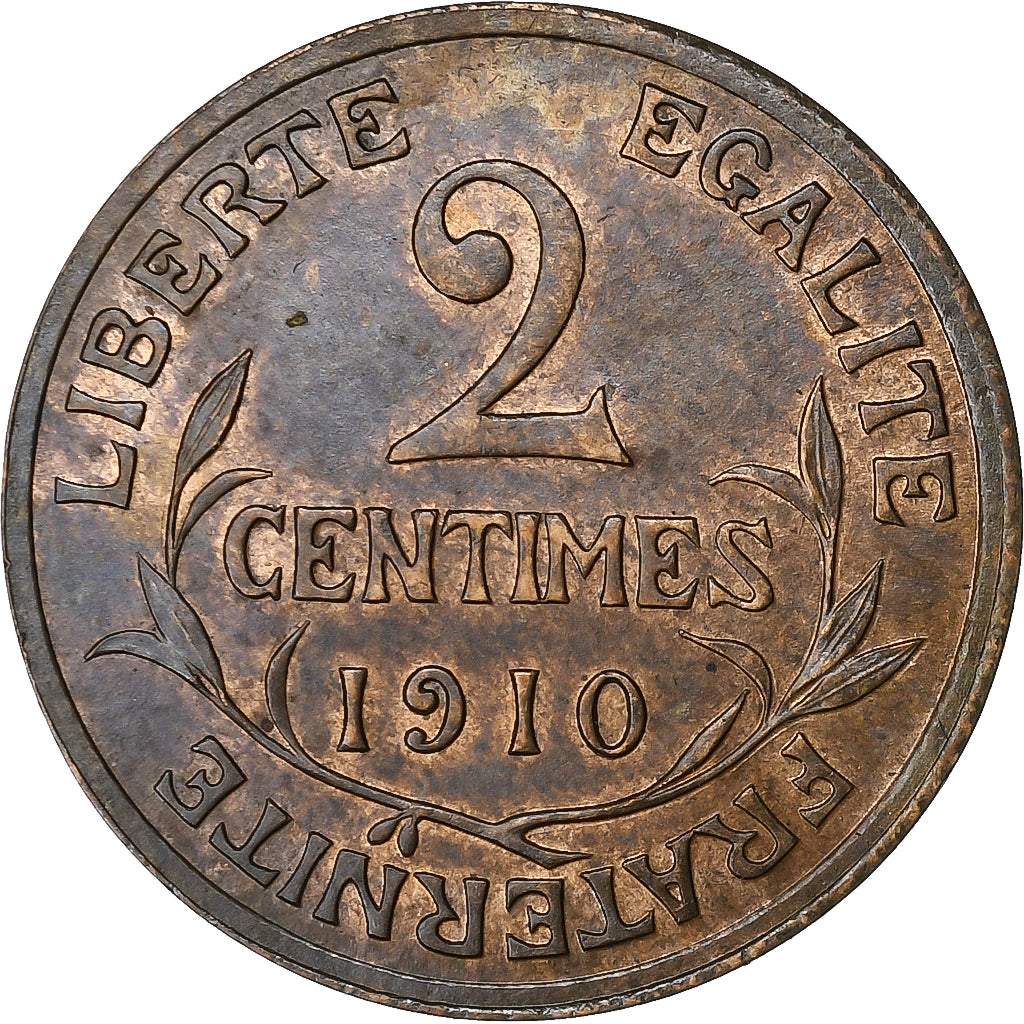 França, 2 Centimes, Dupuis, 1910, Paris, Bronze, AU(55-58), Gadoury:107, KM:841