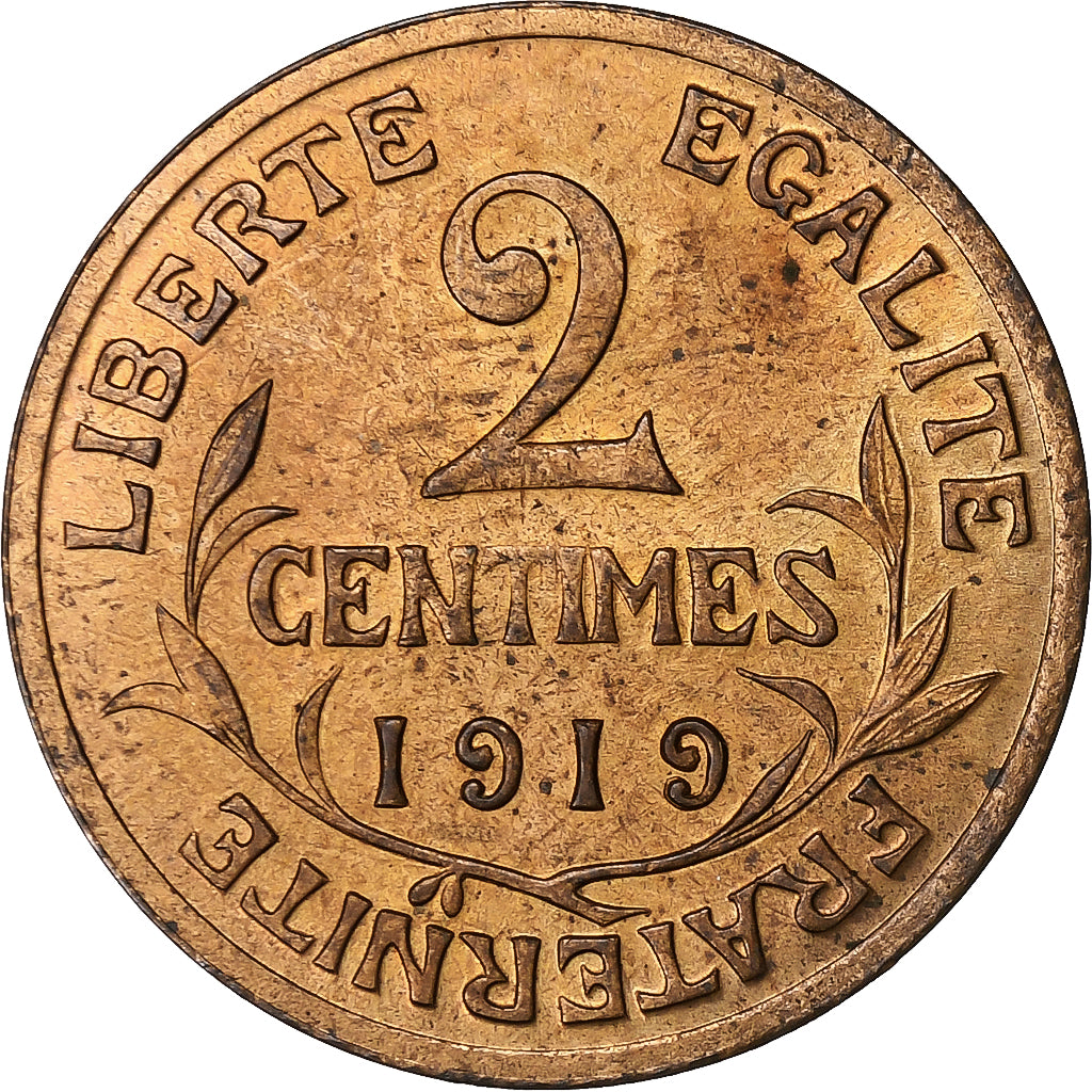 França, 2 Centimes, Dupuis, 1919, Paris, Bronze, AU(50-53), Gadoury:107, KM:841