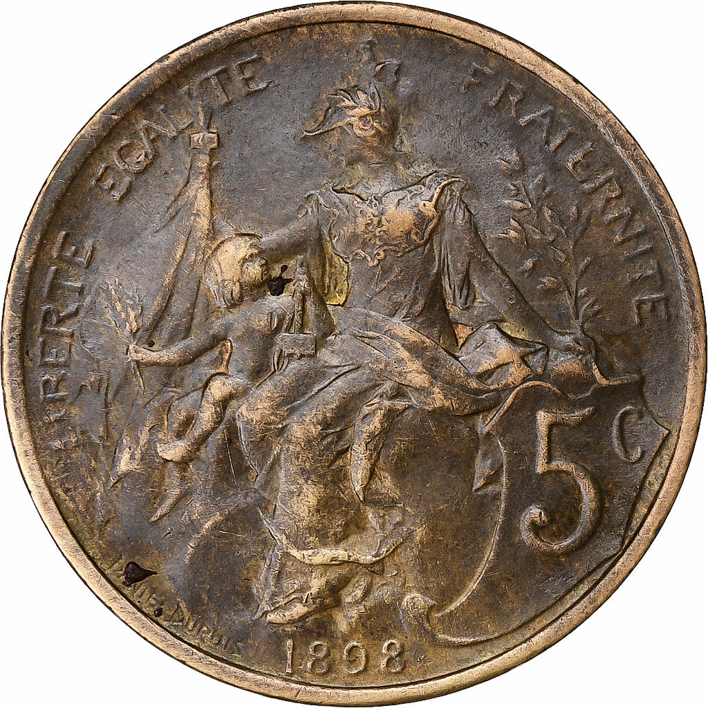France, 5 Centimes, Dupuis, 1898, Paris, Bronze, EF(40-45), Gadoury:165, KM:842