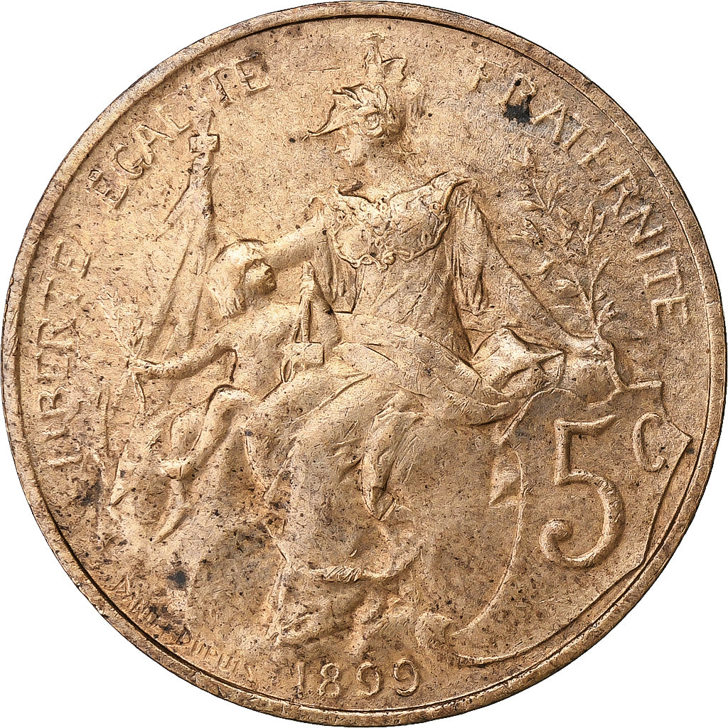 France, 5 Centimes, Dupuis, 1899, Paris, Bronze, EF(40-45), Gadoury:165, KM:842