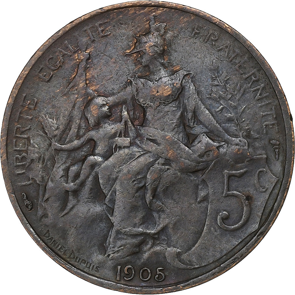 France, 5 Centimes, Daniel-Dupuis, 1905, Paris, Bronze, TB+, Gadoury:165, KM:842