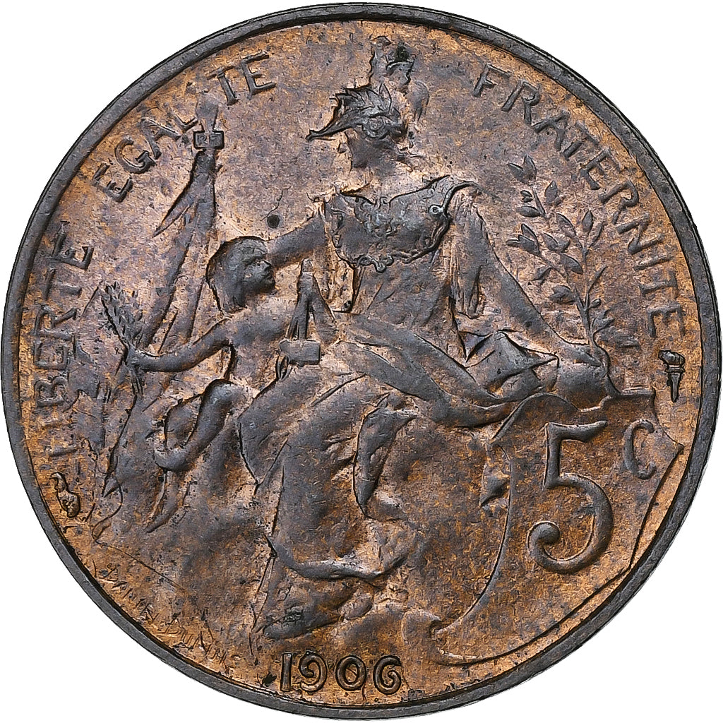 France, 5 Centimes, Dupuis, 1906, Paris, Bronze, AU(55-58), Gadoury:165