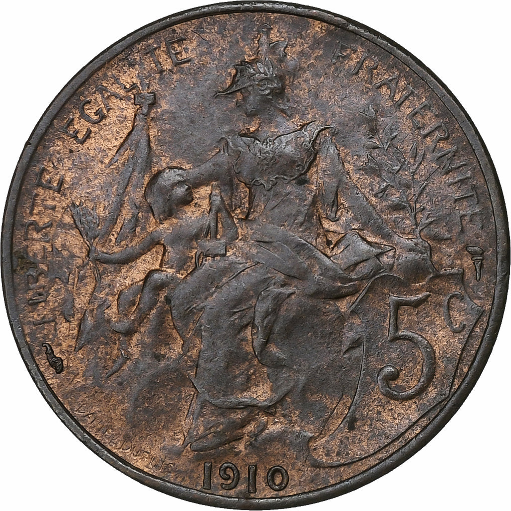 France, 5 Centimes, Dupuis, 1910, Paris, Bronze, AU(50-53), Gadoury:165, KM:842