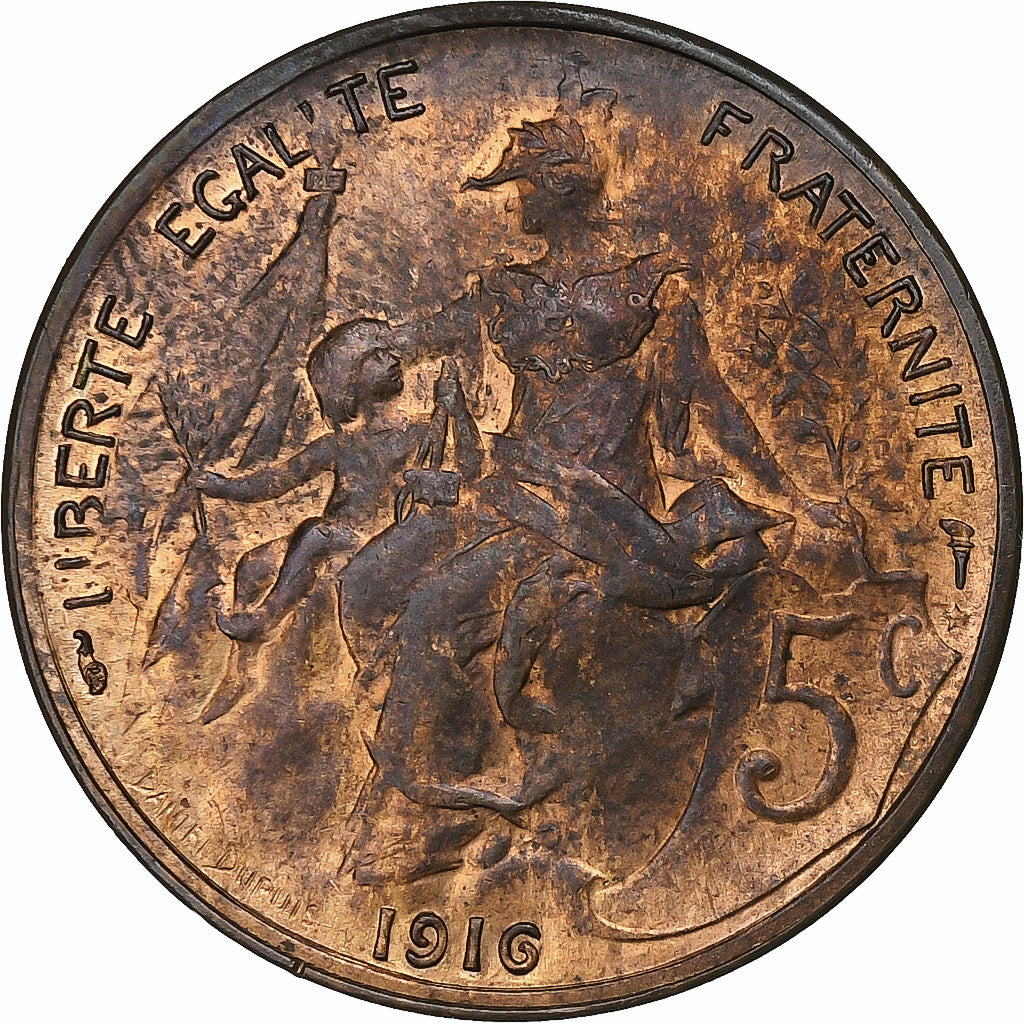 Frankrijk, 5 Centimes, Dupuis, 1916, Paris, Etoile, Bronzen, ZF+, Gadoury:165