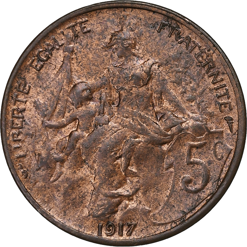 Frankreich, 5 Centimes, Dupuis, 1917, Paris, Bronze, SS, Gadoury:165, KM:842