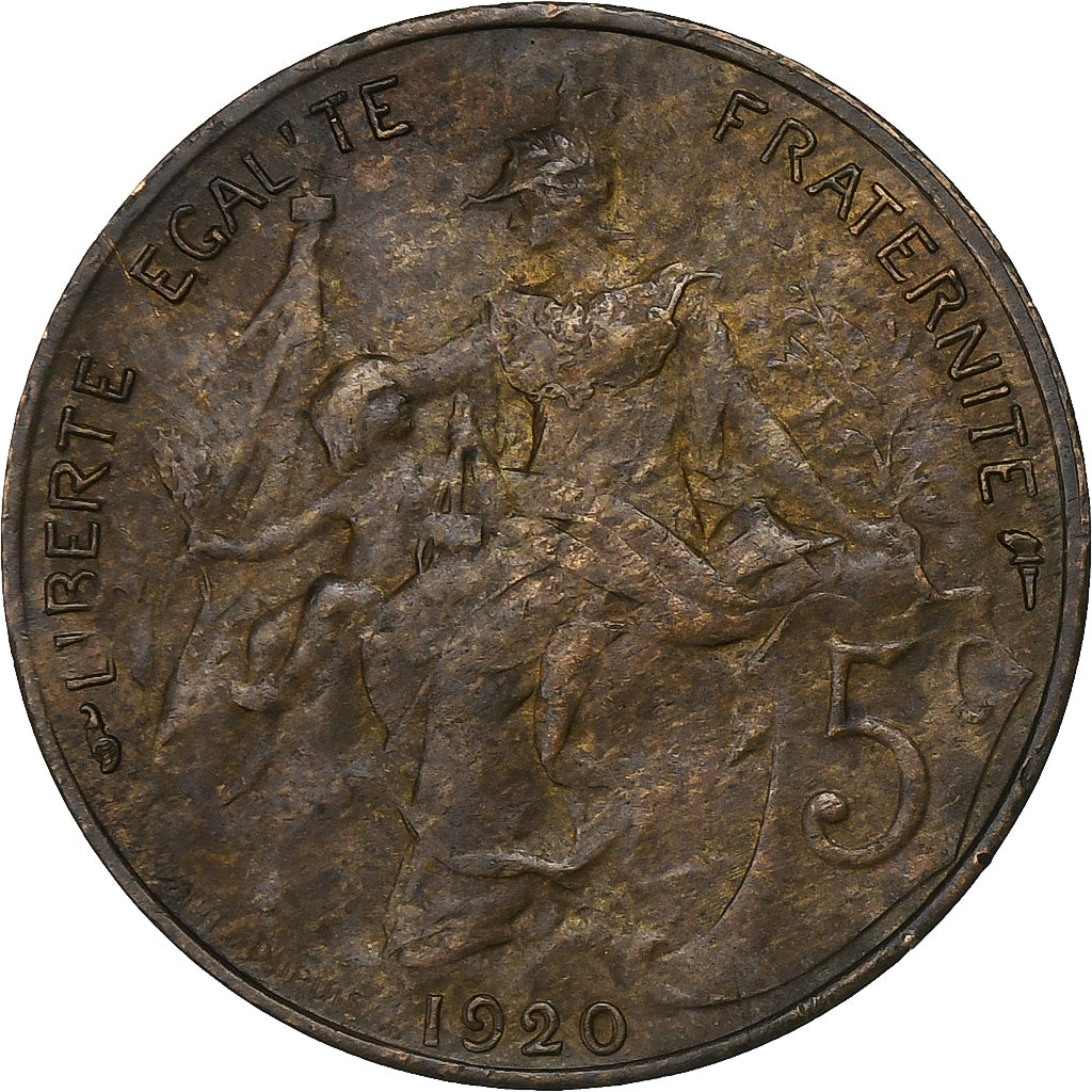 Francia, 5 Centimes, Dupuis, 1920, Paris, Bronzo, BB, Gadoury:165, KM:842