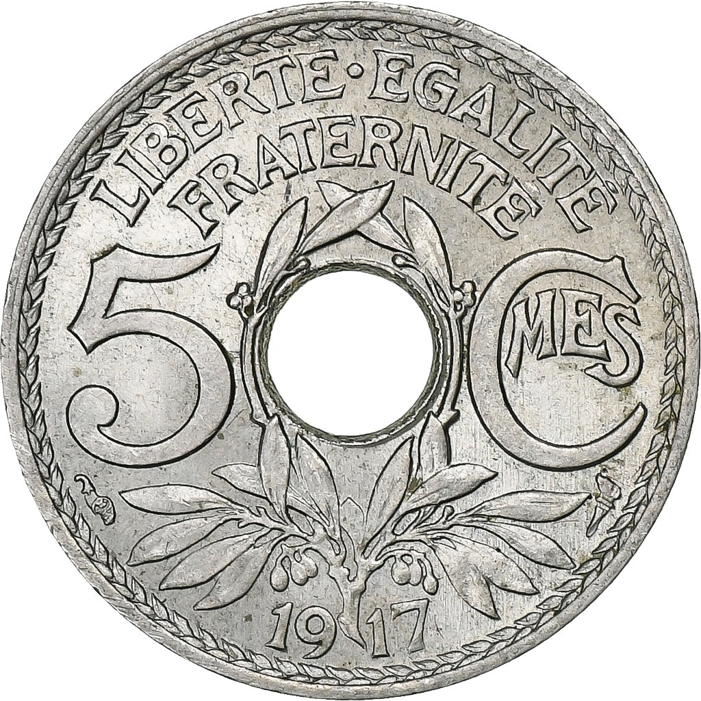 Frankrijk, 5 Centimes, Lindauer, 1917, Cupro-nikkel, PR+, Gadoury:169, KM:865