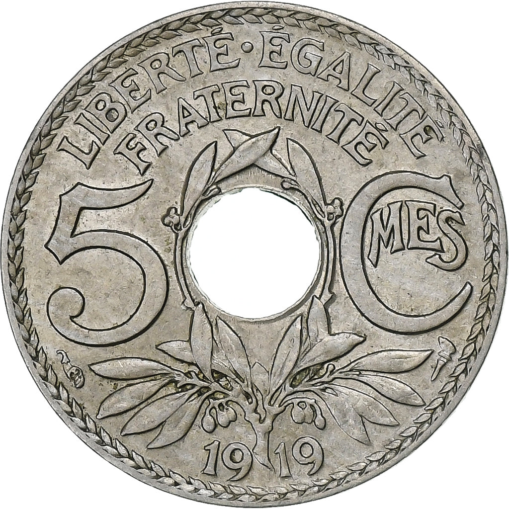 France, 5 Centimes, Lindauer, 1919, Paris, Copper-nickel, AU(50-53)