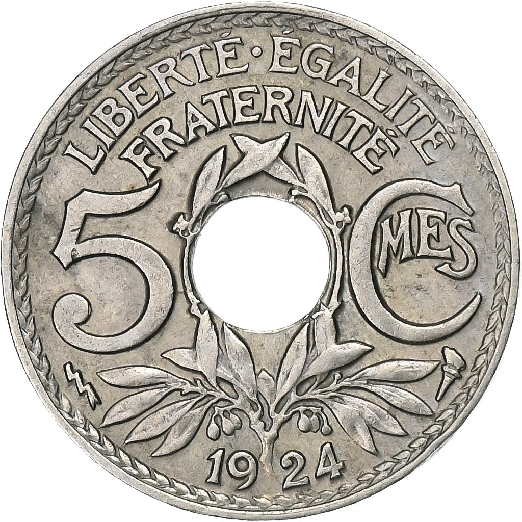 France, 5 Centimes, Lindauer, 1924, Poissy, Copper-nickel, AU(50-53)
