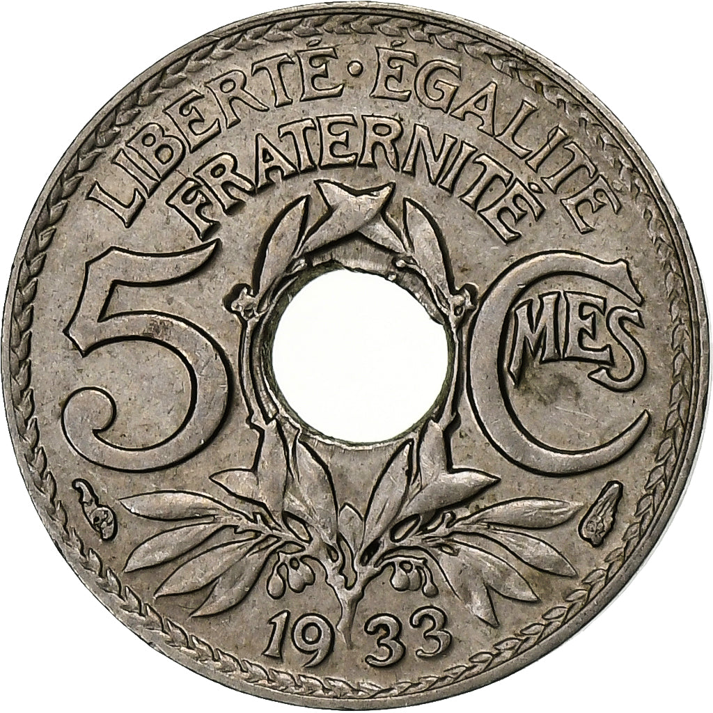 France, 5 Centimes, Lindauer, 1933, Paris, Copper-nickel, AU(50-53)