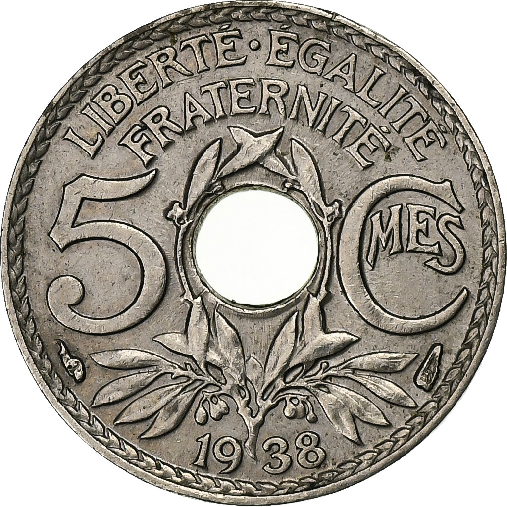 France, 5 Centimes, Lindauer, 1938, Paris, Copper-nickel, AU(50-53)