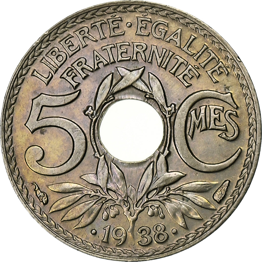 France, 5 Centimes, Lindauer, 1938, Paris, Nickel-Bronze, MS(63), Gadoury:171