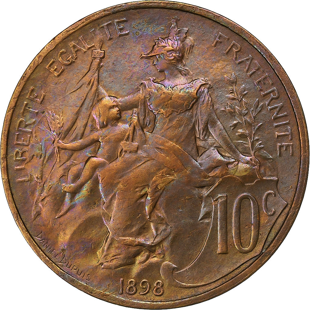 França, 10 Centimes, Dupuis, 1898, Paris, Bronze, AU(50-53), Gadoury:277