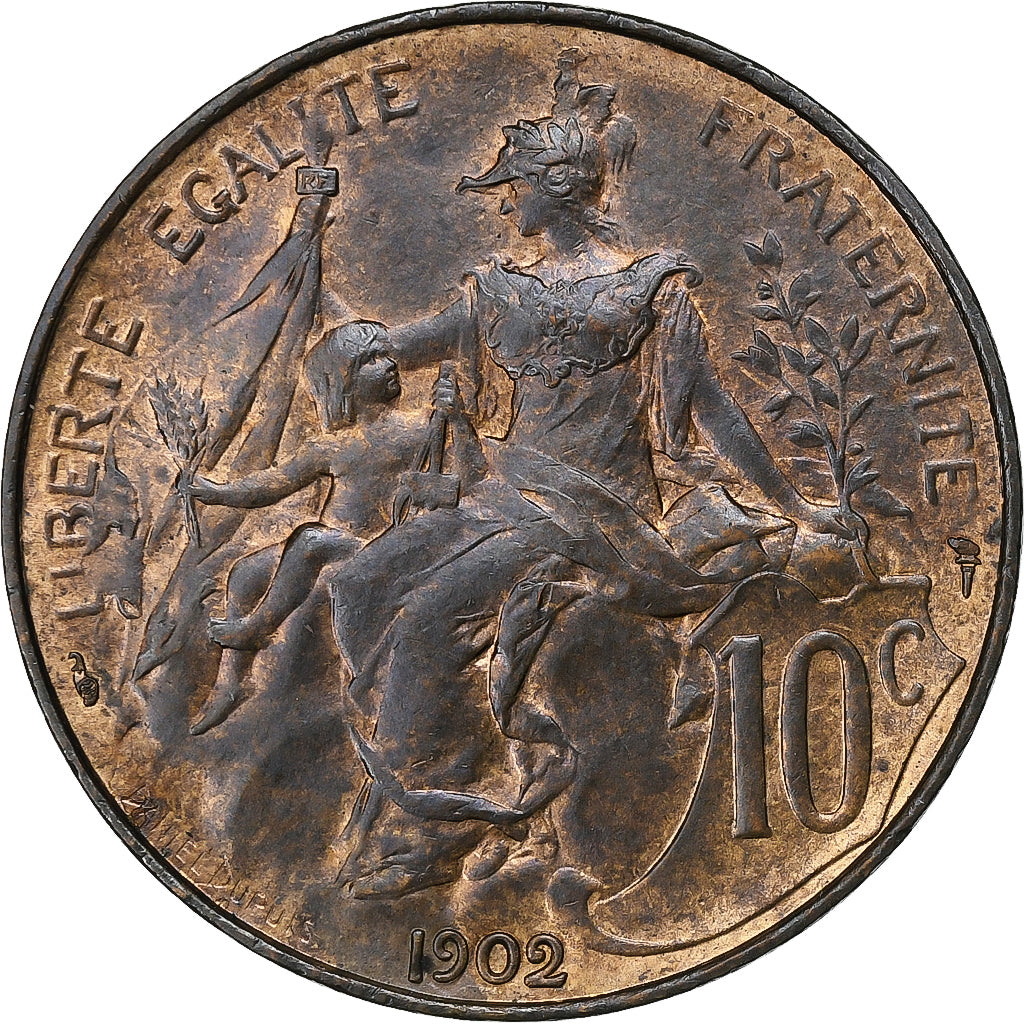 France, 10 Centimes, Dupuis, 1902, Paris, Bronze, AU(50-53), Gadoury:277, KM:843