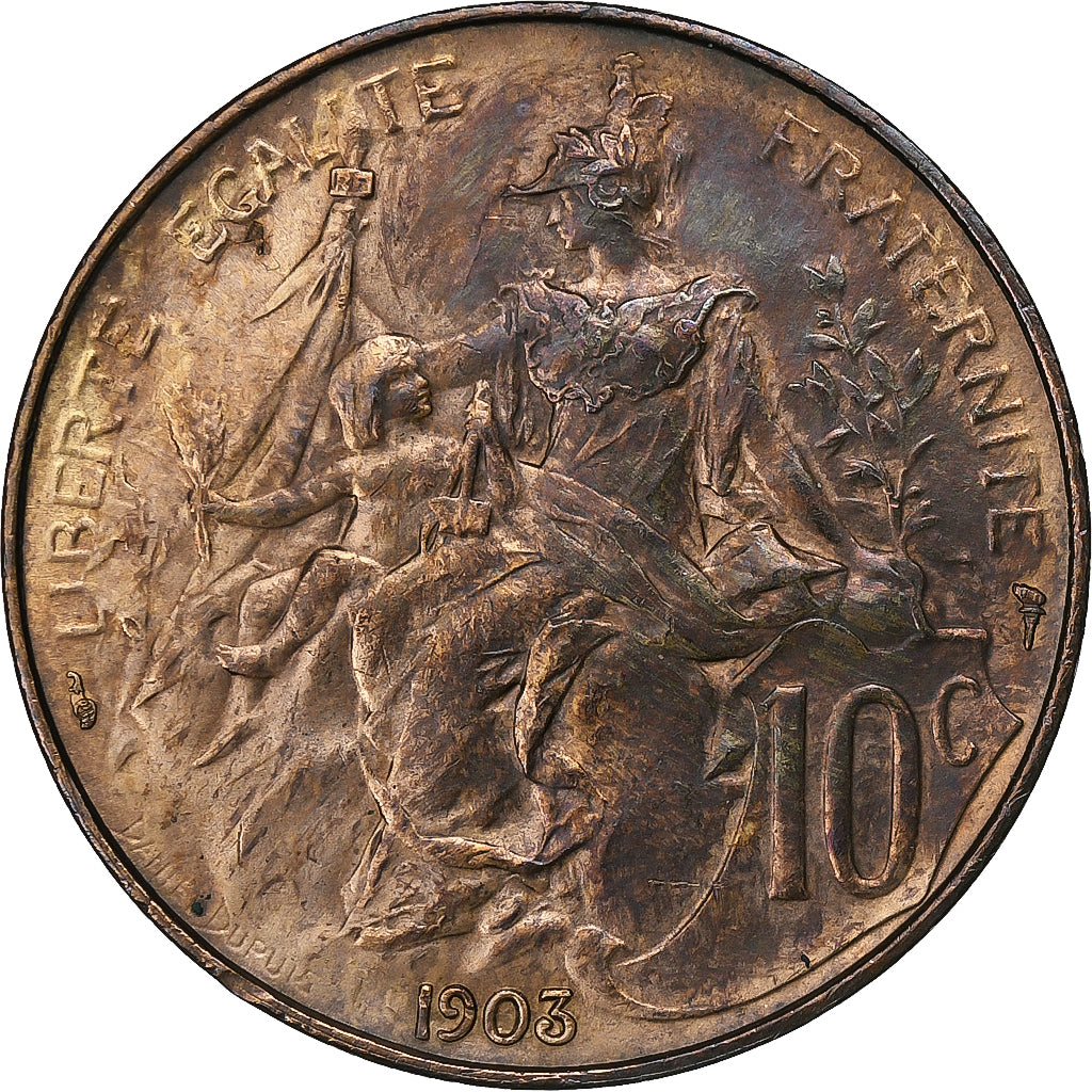 Francia, 10 Centimes, Dupuis, 1903, Paris, Bronce, MBC+, Gadoury:277, KM:843