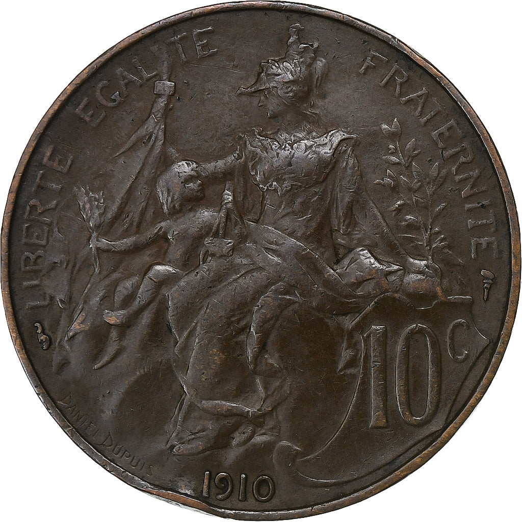 France, 10 Centimes, Dupuis, 1910, Paris, Bronze, VF(30-35), Gadoury:277, KM:843