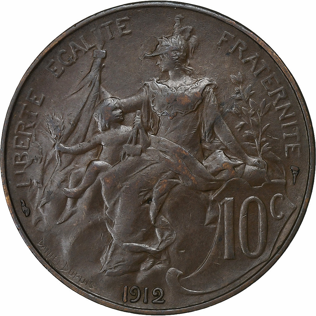 Francia, 10 Centimes, Dupuis, 1912, Paris, Bronzo, BB, Gadoury:277, KM:843