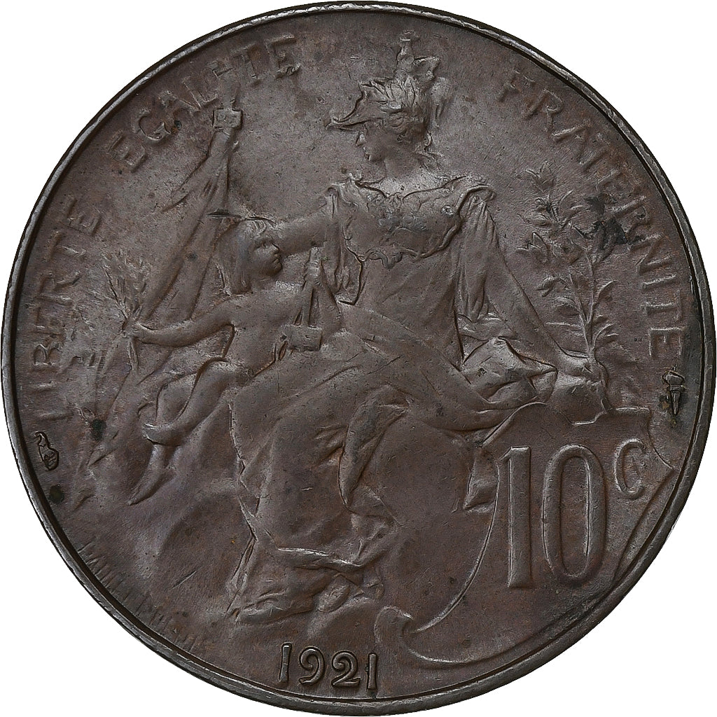 Francia, 10 Centimes, Dupuis, 1921, Paris, Bronzo, BB+, Gadoury:277, KM:843