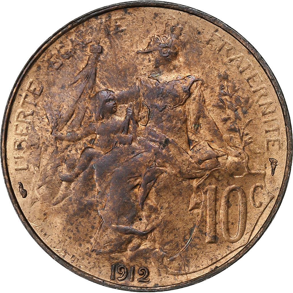 France, 10 Centimes, Dupuis, 1912, Paris, Bronze, AU(50-53), Gadoury:277, KM:843