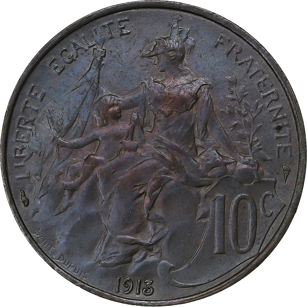 France, 10 Centimes, Dupuis, 1913, Paris, Bronze, AU(55-58), Gadoury:277, KM:843
