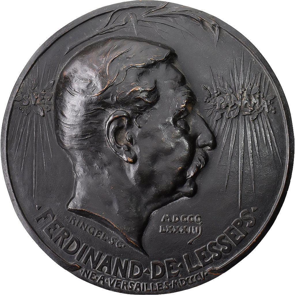 Égypte, Médaille, Suez (et Panama), Ferdinand de Lesseps, 1884, Bronze, Ringel