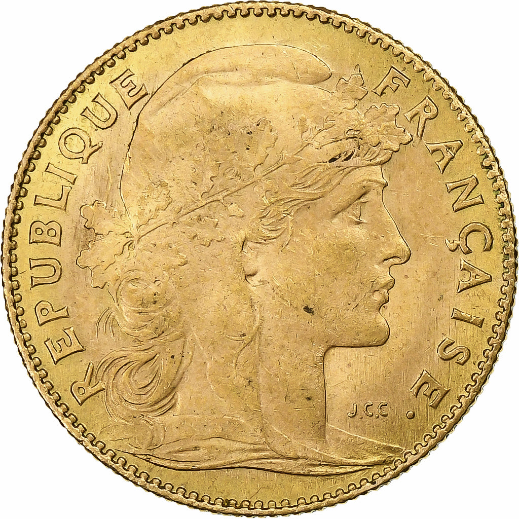 Francja, 10 Francs, Marianne, 1911, Paris, Złoto, AU(50-53), Gadoury:1017