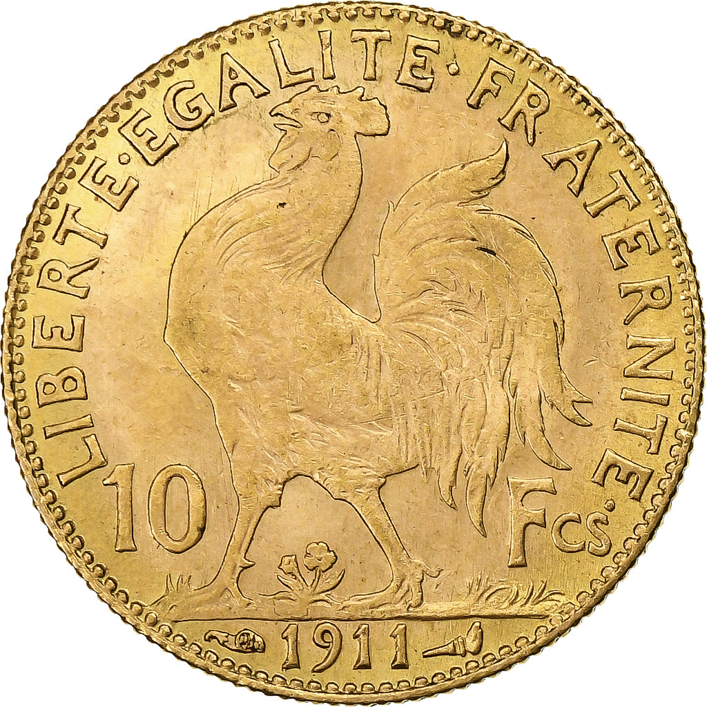 Francja, 10 Francs, Marianne, 1911, Paris, Złoto, AU(50-53), Gadoury:1017