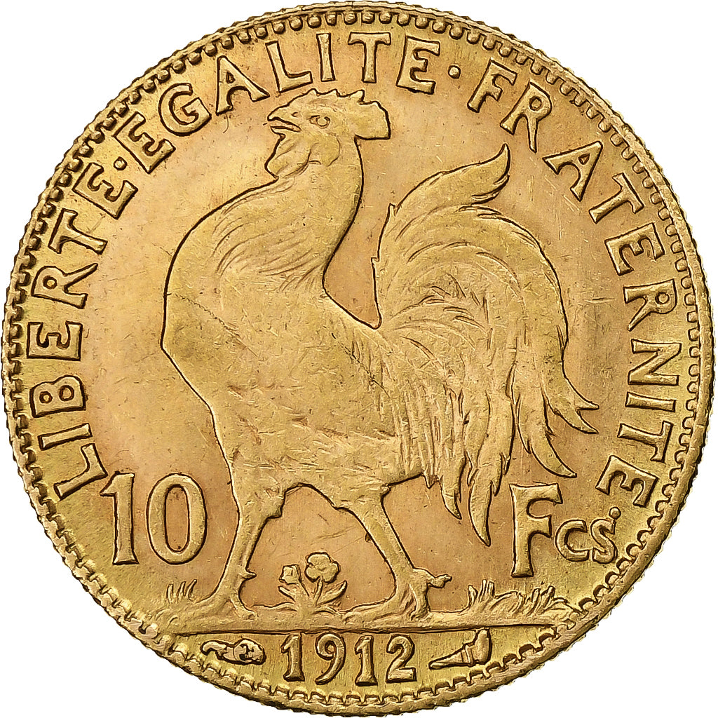Moneda, Francia, Marianne, 10 Francs, 1912, Paris, MBC+, Oro, KM:846
