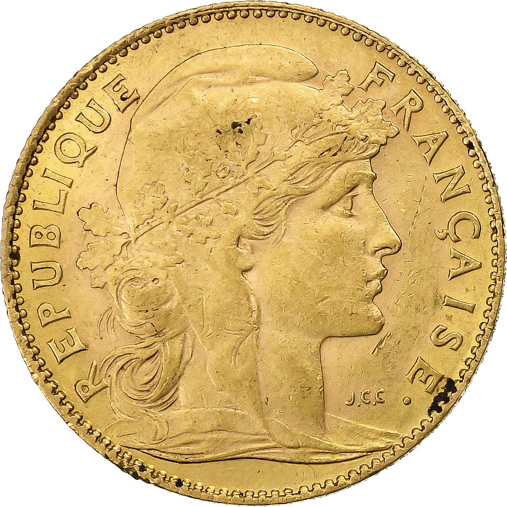 Moneta, Francia, Marianne, 10 Francs, 1909, Paris, BB+, Oro, KM:846