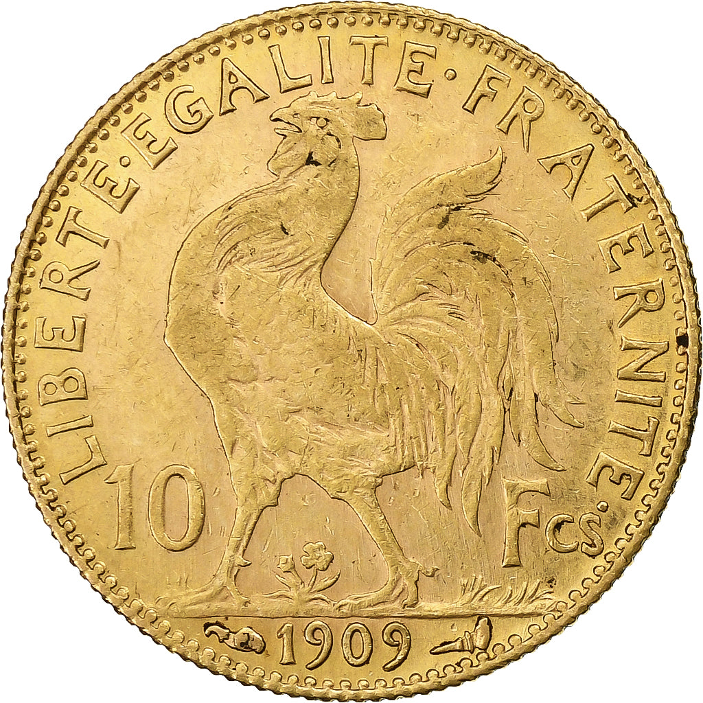 Moneta, Francia, Marianne, 10 Francs, 1909, Paris, BB+, Oro, KM:846