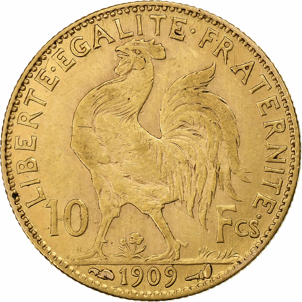 Francia, 10 Francs, Marianne, 1909, Paris, Oro, MBC, Gadoury:1017, KM:846