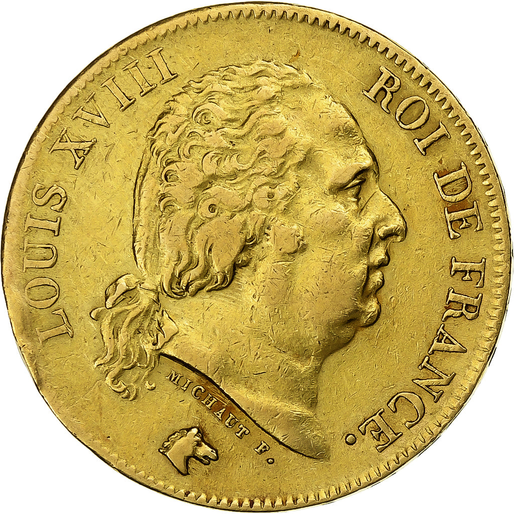 France, Louis XVIII, 40 Francs, 1818, Lille, Gold, EF(40-45), Le Franc:F.542