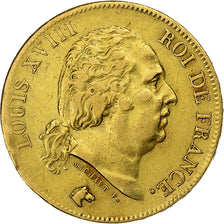 France, Louis XVIII, 40 Francs, 1818, Lille, Gold, EF(40-45), Le Franc:F.542
