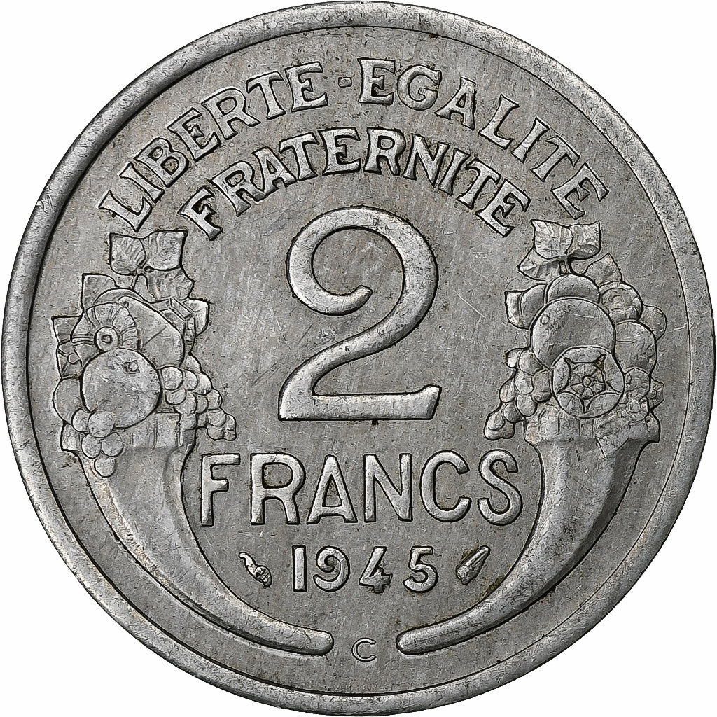 France, 2 Francs, Morlon, 1945, Castelsarrasin, Aluminum, EF(40-45)