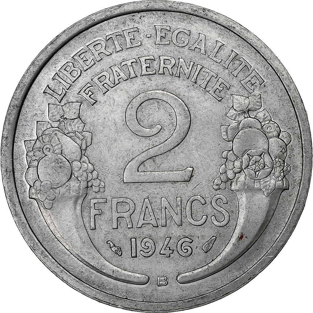 Francia, 2 Francs, Morlon, 1946, Beaumont - Le Roger, Aluminio, MBC+