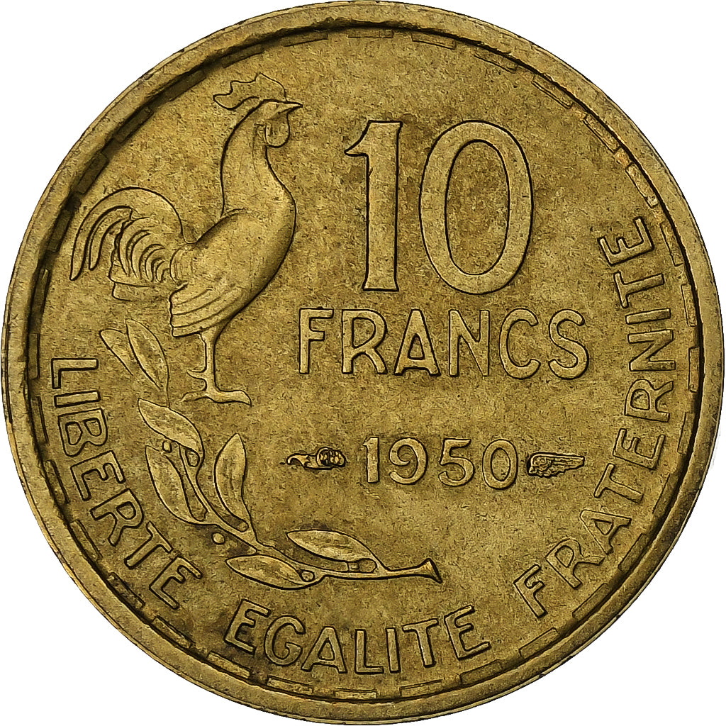 Frankreich, 10 Francs, Guiraud, 1950, Paris, Aluminum-Bronze, VZ, Gadoury:812