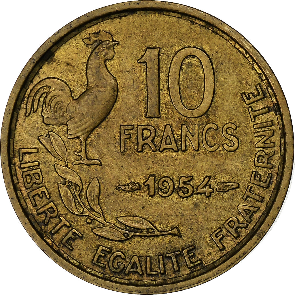 França, 10 Francs, Guiraud, 1954, Paris, Alumínio-Bronze, EF(40-45)