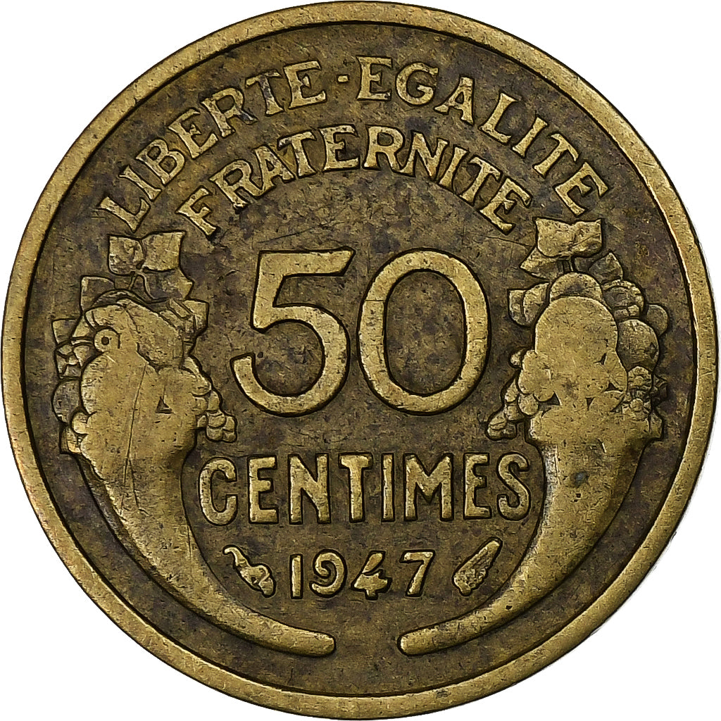 France, 50 Centimes, Morlon, 1947, Paris, Aluminum-Bronze, VF(20-25)