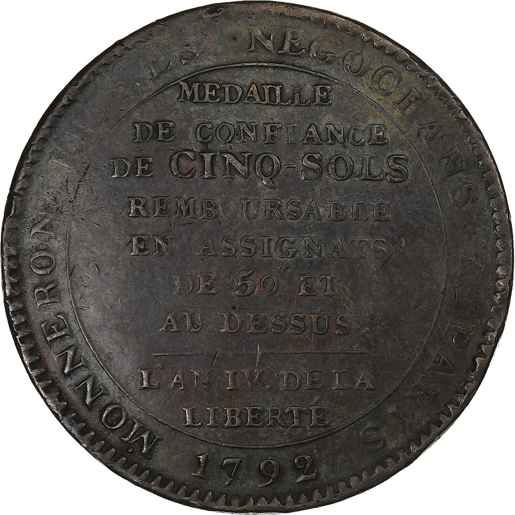 France, 5 Sols, Monneron, 1792, Birmingham, Bronze, TB+, KM:Tn31
