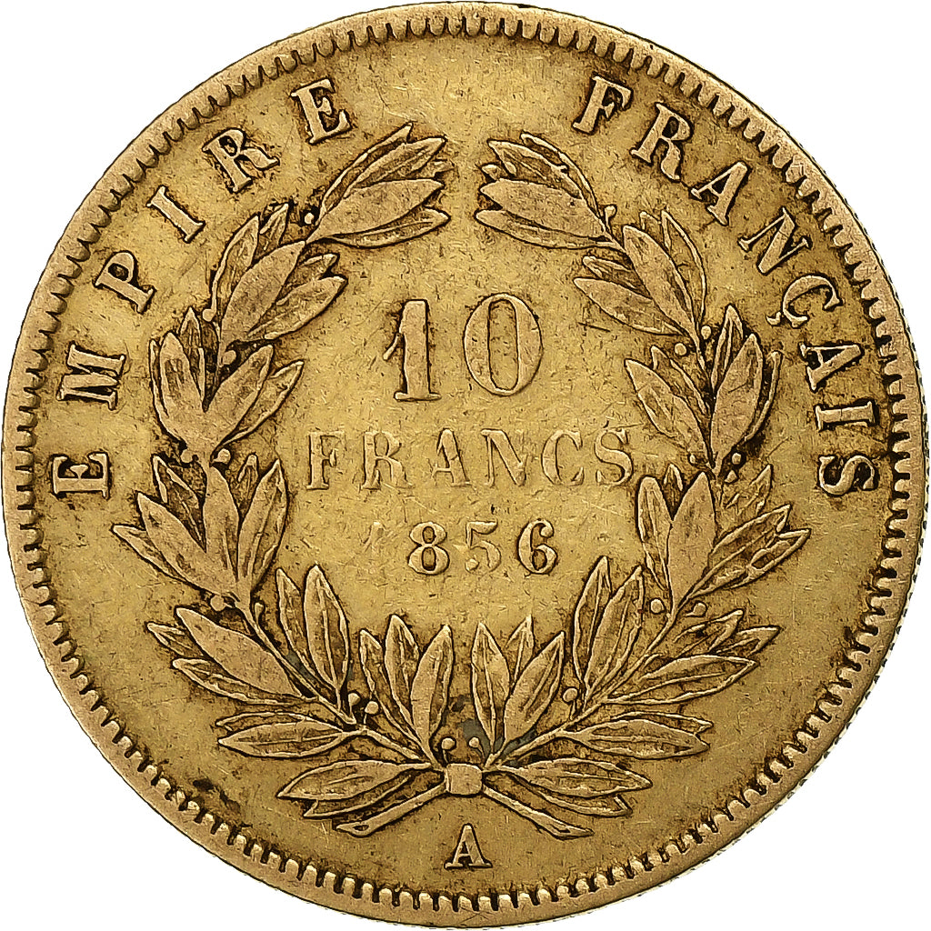 França, Napoleon III, 10 Francs, 1856, Paris, Dourado, VF(30-35), Gadoury:1014