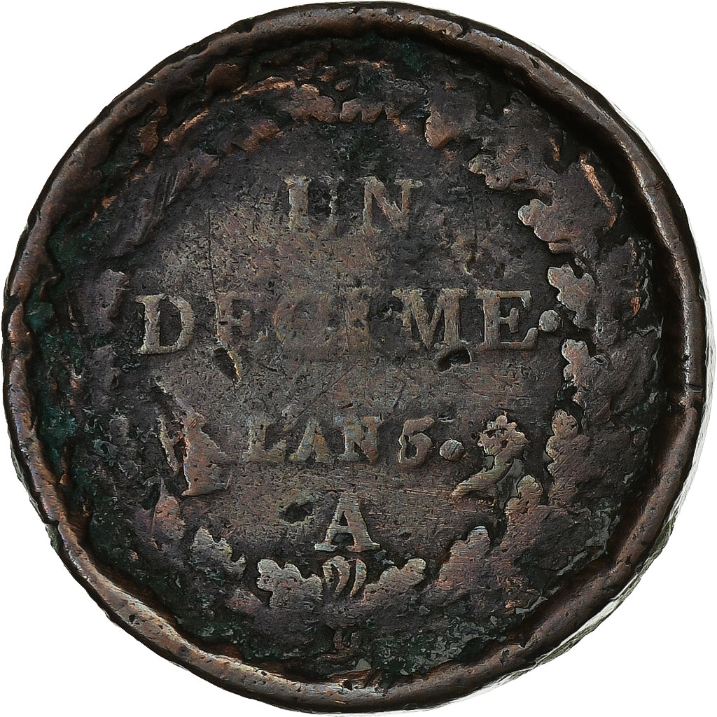 Frankreich, Decime, Dupré, AN 5, Paris, Palet de Jeu, Bronze, SGE, Gadoury:185